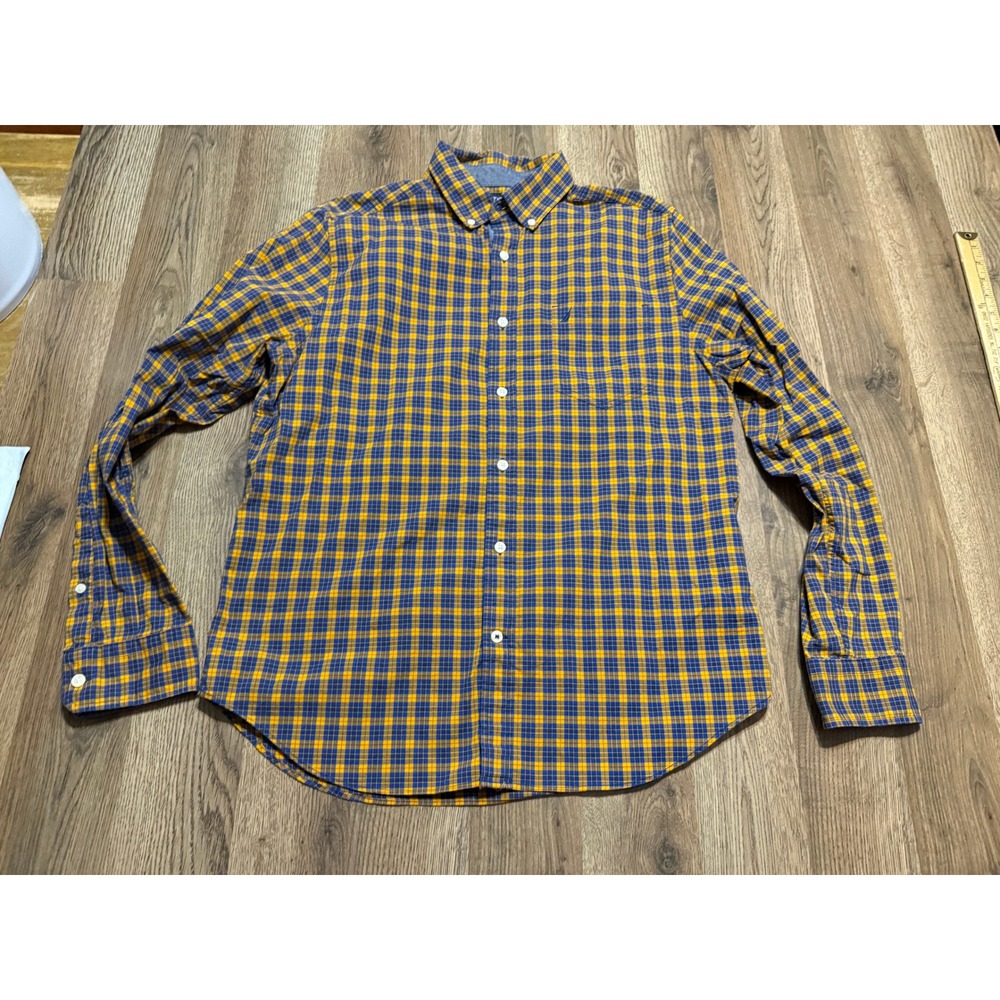 Nautica Shirts Mens Size Medium Yellow Blue Plaid Button Down Classic Fit